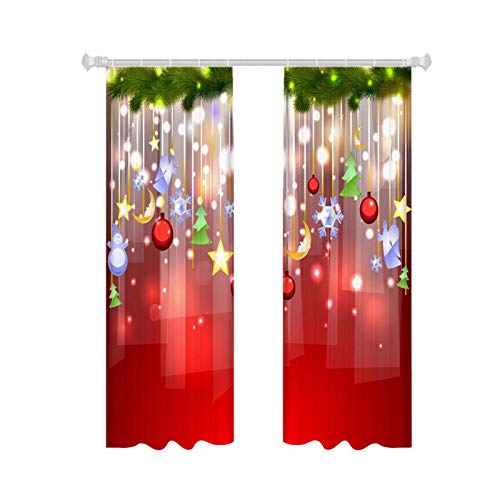 luckything 2PCS Weihnachts Gardinen Vorhänge, Weihnachtsthema Muster Fenster Vorhang, Für Wohnzimmer Schlafzimmer Zu Weihnachten Weihnachtsvorhänge Halbbeschattender Sonnenfester Polyestervorhang von luckything
