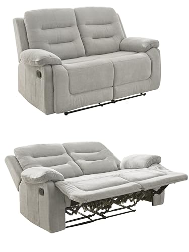 Gemütliches Zweisitzer Sofa mit Federkernpolsterung und Wellenfedern 162 cm breit, verstellbare 2er Couch durch halbautomatische Relaxfunktion, Bezug Chenille in Grau / 15502 von luma-home Schönes für Dein Zuhause