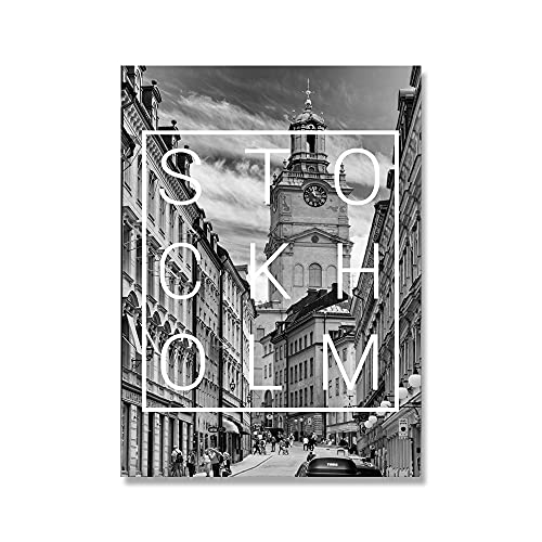 Amsterdam London Poster Druck schwarz und weiß Wandkunst Bilder Home Decor New York Stockholm Barcelona City Wohnzimmer Dekor (Color : 1, Size : 50x70cm No Frame) von luose