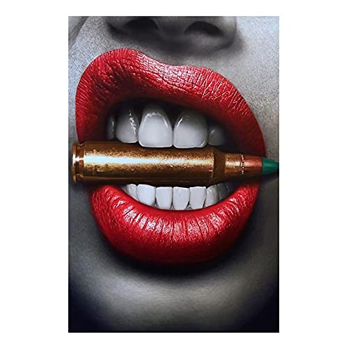 Sexy rote Lippen Kugel und Geld Leinwand Malerei Poster und Drucke Popkunst Wandkunst Bilder Bilder Für Wohnzimmer Wohnkultur (Color : DM908 B, Size : 30X40cm Unframed) von luose