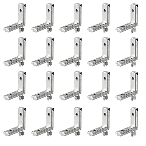 luou 20 Pcs T Slot Eckwinkel Slot Eckverbinder mit Schraube, T Slot T-Nut Innenwinkel 90°Zinklegierung Profil L-Form Halterungen Aluminiumprofil,Fester Winkelverbinder Verstärkung Klammer (EU-2020) von SSyang