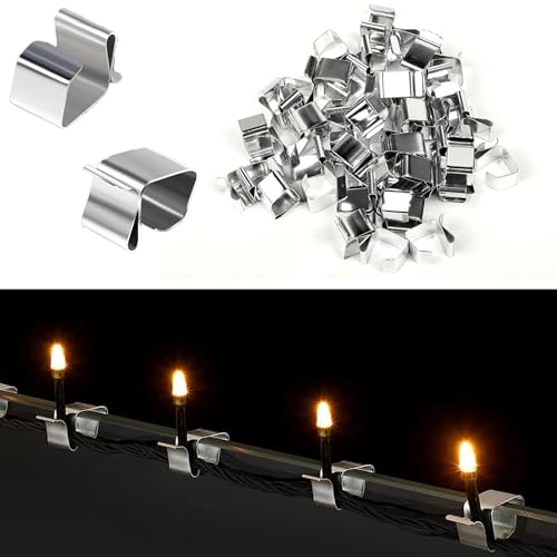 lurora2021 100 Stücke Dachrinnenhaken für Lichterketten Edelstahl Dachrinnenhaken Metall Licht Haken Clip Outdoor Manganstahl-Clips für Eiszapfenlampen Und Led-Lichterkette, für Outdoor,Küche,Garten von lurora2021