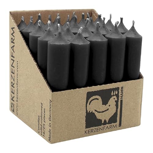 luterna Stabkerzen aus Paraffin, 100/22 mm, Schwarz, KERZENFARM HAHN, Brenndauer ca. 4h, 25 Stück pro Verpackung von luterna