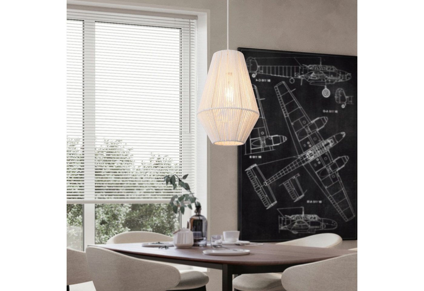 lux.pro Hängeleuchte, Hängeleuchte 'Newtownabbey' Seil Hängelampe 160cm Weiß von lux.pro