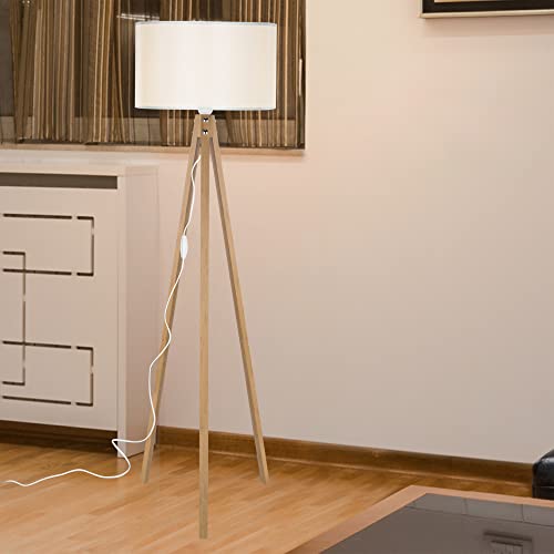 lux.pro Stehlampe Rochester 1 x E27 Stehleuchte für Wohnzimmer Dreibein Holz Standleuchte Bambus-Optik Creme von lux.pro