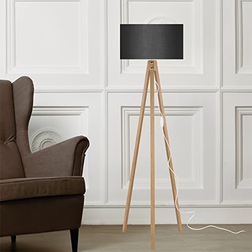 lux.pro Stehlampe Rochester 1 x E27 Stehleuchte für Wohnzimmer Dreibein Holz Standleuchte Bambus-Optik Schwarz von lux.pro