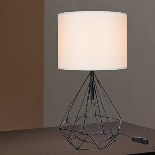 lux.pro Tischleuchte Gloucester Nachttischlampe mit Gitter Tischlampe E27 1-flammig aus Metall und Textil Leseleuchte Schwarz/Weiß von lux.pro