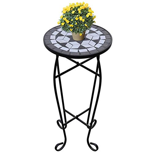 lyrlody 60 cm Mosaiktisch Gartentisch Terrassentisch Blumentisch Blumenständer Mosaik Tisch im Mediterrane Stil, Schwarz, Ø30 cm von lyrlody
