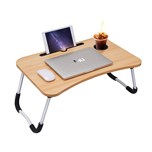 Laptoptisch, Betttablett, Laptop Betttisch Klappbar Tragbar, Lesetisch, Frühstücksbrett NotebookTisch, Büchertablett, PAD Ständet, für Wohnzimmer Büro und Unterwegs Sofa Boden|60 x 40 cm, Holzfarbe von m MU