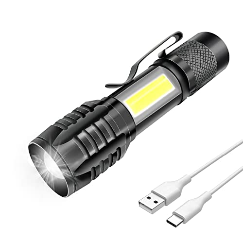 m MU LED Taschenlampe Aufladbar 1PZ, Mini taschenlampe, 3 zoombare Modi, IP5 wasserdicht, Professional Wasserdicht Taktische Taschenlampen LED für Camping, Outdoor Notfälle, Wandern| 1000 mA, 1 Stück von m MU