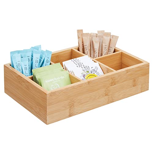 mDesign Aufbewahrungsbox aus Holz – offener Sortierkasten mit 6 Fächern für Teebeutel, Zucker, Salz, Pfeffer und Kaffee – praktische Teekiste aus Bambusholz – bambusfarben von mDesign