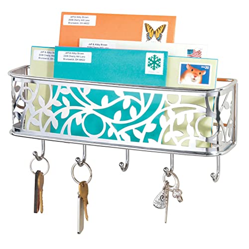 mDesign Schlüsselbrett mit Ablage - vielseitiges, wandmontiertes Schlüsselboard aus Metall für Eingangsbereich, Küche und Büro - mit Briefablage für Post - silber von mDesign