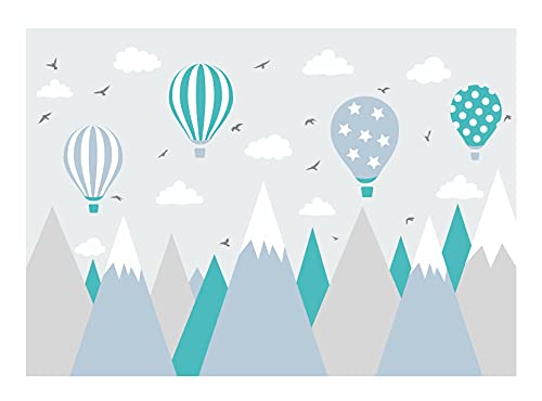 Fototapete für Kinder, Nordic Bergen Berge Gebirge luftballons Ballons Ballon Wolken Wolke Landschaft Vlies-Tapete Kinderzimmer Vliestapete Kinder Fototapete Kinderzimmer I HxB: (200 cm x 132 cm) von madras24