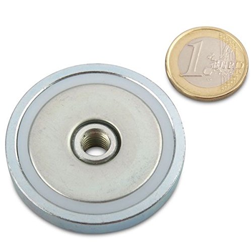 Neodym Flachgreifer (magnets4you) - Ø 48,0 x 11,5 mm, Innengewinde M8, 65 kg, Topfmagnet verzinkter Stahltopf, Magnet zum Anschrauben, Werkstattmagnet Industriemagnet von magnets4you