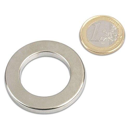 Ringmagnet Ø 40,0 x 25,0 x 5,0 mm (magnets4you) - Magnetring aus N42 Nickel - hält 12,1 kg, Neodym Supermagnet Powermagnet Haftmagnet von magnets4you