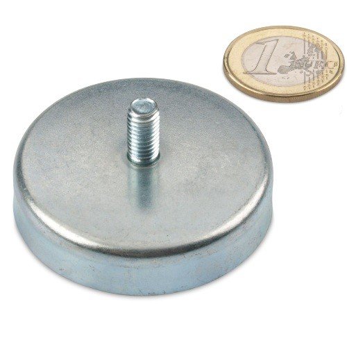 magnets4you - Ferrit Flachgreifer mit Gewindezapfen | Ø 63x14mm | Gewinde M8x16 | Haftkraft: 35 kg | verzinkter Stahltopf, verwendbar bis 200°C | Magnet zum Anschrauben von magnets4you