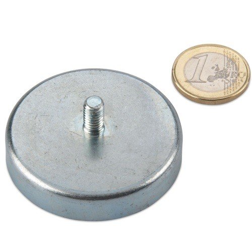 magnets4you - Ferrit Flachgreifer mit Gewindezapfen | Ø 50x10mm | Gewinde M6x12 | Haftkraft: 22 kg | verzinkter Stahltopf, verwendbar bis 200°C | Magnet zum Anschrauben von magnets4you