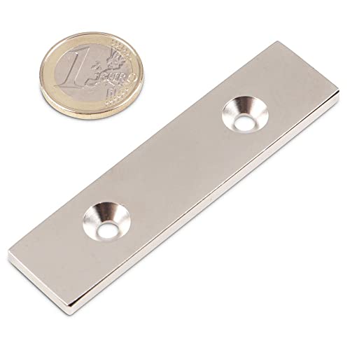 magnets4you - Quadermagnet mit Zwei Senklöchern | 80x20x04mm | Haftkraft: 18kg | Neodym, Beschichtung: N35 Nickel von magnets4you