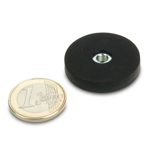 magnets4you Starkes Magnetsystem Neodym Ø 31 mm gummiert mit Innengewinde M5 hält 7,5 kg, starker Halt durch Neodym-Magnete und kein Verkratzen durch Gummierung von magnets4you