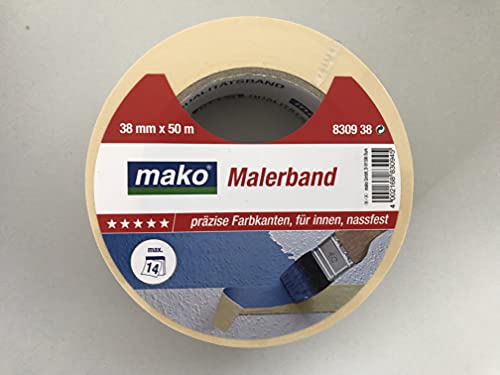 mako Klebeband Krepp-Abdeckband Malerklebeband 50 m gelb 38 mm Breite von mako GmbH