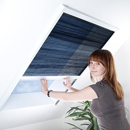 Fliegengitter Plissee für Dachfenster bis max. 70 cm x 157 cm - Insektenschutz - Dachfensterplissee - 80 x 160 cm | weißer Rahmen von matrasa