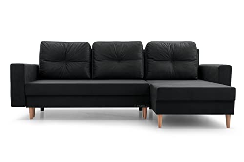 Ecksofa mit Schlaffunktion und Bettkasten Ottomane Links als auch rechts montierbar Couch für Wohnzimmer, Schlafsofa Gästebett Sofa Eckcouch L-Form 232x142x90 cm Carl (Schwarz) von mb-moebel