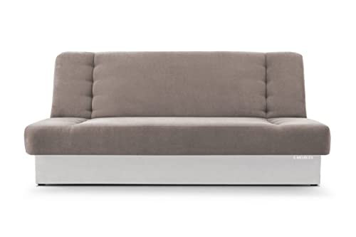 Sofa mit Schlaffunktion und Bettkasten, Kippsofa Klappsofa Schlafsofa Clic-Clack Couch für Wohnzimmer Federkern Sofagarnitur Polstersofa 92x192x85cm - CYPRUS (Grau + Weiß - Soro 90 + Soft 17) von E-MEUBLES