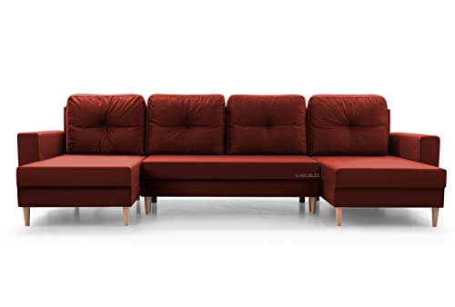 Wohnlandschaft Ecksofa U-Form mit Schlaffunktion Eckcouch mit Bettkasten Sofa Couch Polsterecke U-Sofa - 300x142x90 cm - Carl U (Bordeaux Rot) von mb-moebel