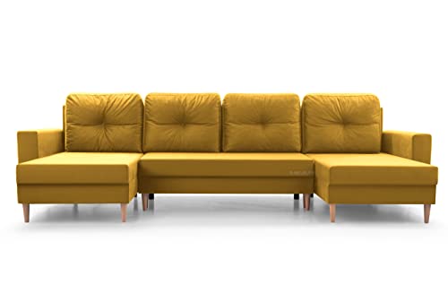 Wohnlandschaft Ecksofa U-Form mit Schlaffunktion Eckcouch mit Bettkasten Sofa Couch Polsterecke U-Sofa - 300x142x90 cm - Carl U (Gelb) von mb-moebel