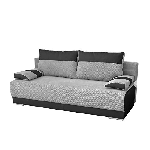 mb-moebel Couch mit Schlaffunktion und Bettkasten Schlafsofa 200cm Breit Gästebett Kindersofa Wohnzimmercouch Bettsofa 3 Sitzer Sofa Ausziehbar Sitzbank 196x92x85 cm Nisa (Garu + Schwarz) von MEUBLO