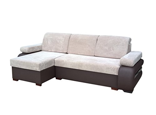 mb-moebel Ecksofa Sofa Eckcouch Couch mit Schlaffunktion und Bettkasten Ottomane L-Form Schlafsofa Bettsofa Polstergarnitur - York (Ecksofa Links) von MEUBLO