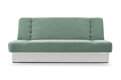 Sofa mit Schlaffunktion und Bettkasten, Kippsofa Klappsofa Schlafsofa Clic-Clack Couch für Wohnzimmer Federkern Sofagarnitur Polstersofa 92x192x85cm - CYPRUS (Mint + Weiß - Soro 34 + Soft 17) von E-MEUBLES