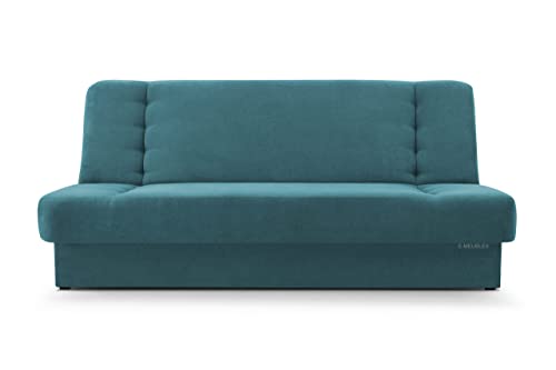 mb-moebel Sofa mit Schlaffunktion und Bettkasten, Kippsofa Klappsofa Schlafsofa Clic-Clack Couch für Wohnzimmer Federkern Sofagarnitur Polstersofa 92x192x85cm - Cyprus (Türkis- Soro 86) von E-MEUBLES