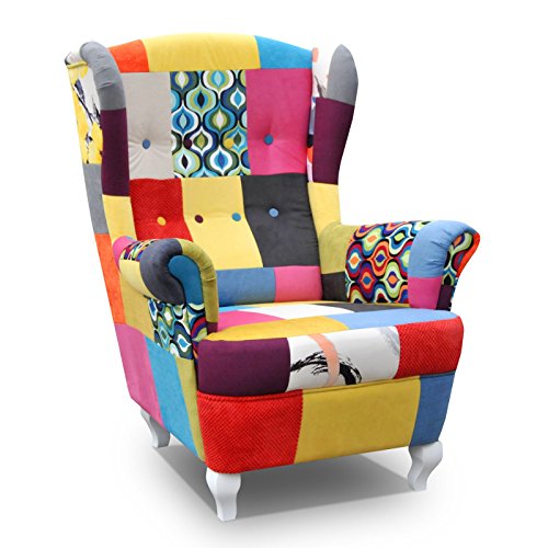 mb-moebel Ohrensessel Fernsehsessel Wohnzimmer-Sessel Relax-Sessel Loungesessel Armsessel Patchwork von MEUBLO