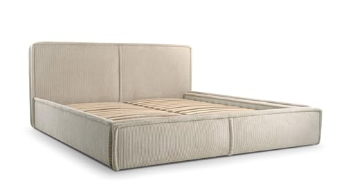 mb-moebel Polsterbett Bett mit Kopfstütze, Rahmenbettgestell, Bettkasten und Lattenrost Doppelbett Gepolsterter Kopfteil Cord-Stoff Stauraumbett Bett 04-160x200 - Beige (Poso 02) von mb-moebel