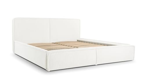 mb-moebel Polsterbett Bett mit Kopfstütze, Rahmenbettgestell, Bettkasten und Lattenrost Doppelbett Gepolsterter Kopfteil Cord-Stoff Stauraumbett Bett 04-180x200 - Braun (Poso 06) von mb-moebel