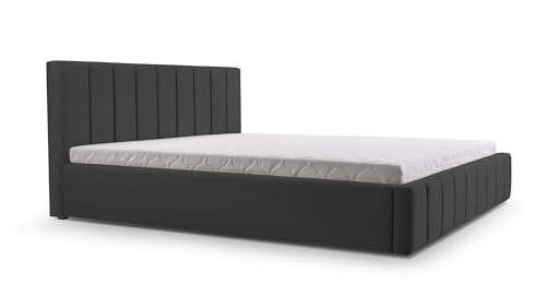 mb-moebel Polsterbett Bett mit Kopfstütze, Rahmenbettgestell, Bettkasten und Lattenrost Doppelbett Gepolsterter Kopfteil Samststoff Stauraumbett Bett 01-180x200 - Graphite (Trinity 15) von mb-moebel