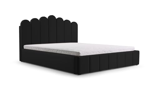 mb-moebel Polsterbett Bett mit Kopfstütze, Rahmenbettgestell, Bettkasten und Lattenrost Doppelbett Gepolsterter Kopfteil Samststoff Stauraumbett Bett 03-180x200 - Black (Trinity 16) von mb-moebel