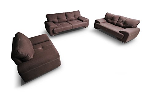 mb-moebel Polstergarnitur Sofa Set 3er & 2er & Sessel 3-2-1 Wohnlandschaft 3-Sitzer und 2-Sitzer Möbel Set - ENZO (Braun) von MEUBLO