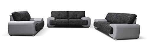 mb-moebel Polstergarnitur Sofa Set 3er & 2er & Sessel 3-2-1 Wohnlandschaft 3-Sitzer und 2-Sitzer Möbel Set - LORENTO (Grau) von MEUBLO