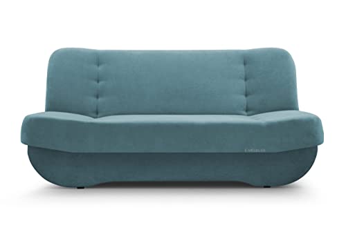 mb-moebel Sofa mit Schlaffunktion und Bettkasten, Kippsofa Schlafsofa Clic-Clack Couch für Wohnzimmer Federkern Sofagarnitur Polstersofa 192x90x87 cm - PAFOS (SORO 86 - Türkis) von E-MEUBLES