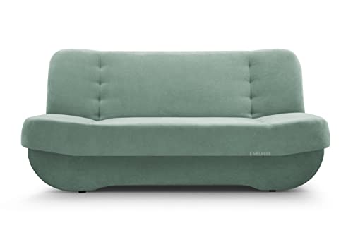 mb-moebel Sofa mit Schlaffunktion und Bettkasten, Kippsofa Schlafsofa Clic-Clack Couch für Wohnzimmer Federkern Sofagarnitur Polstersofa 192x90x87 cm - PAFOS (SORO 34 - Mint) von E-MEUBLES