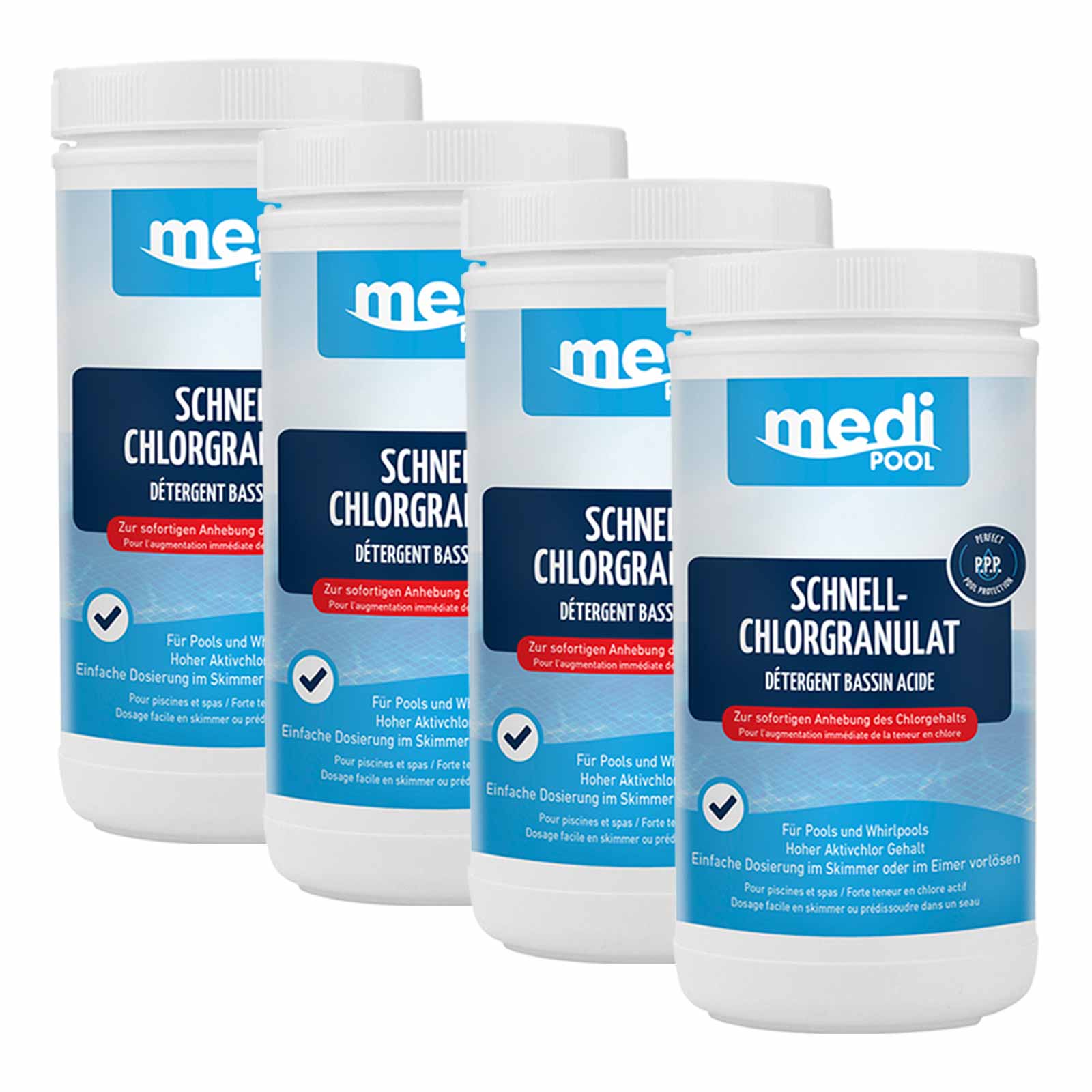 mediPOOL SchnellChlor Granulat x 1 kg, Chlorgranulat Aktivchlor Poolreinigung Menge:4 von mediPOOL