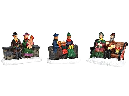 meindekoartikel 3er Set - Figuren auf Sitzbank - Lichthaus Winterwelt - Miniaturfiguren Miniatur-Modell für ihre Miniaturwelt von meindekoartikel