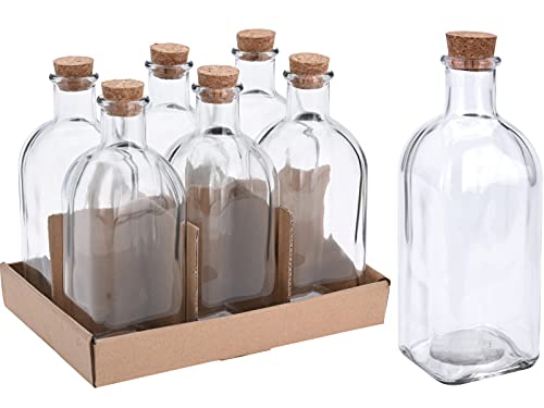 meindekoartikel 6er-Set Flaschen eckig aus Glas mit Korken 500ml von meindekoartikel