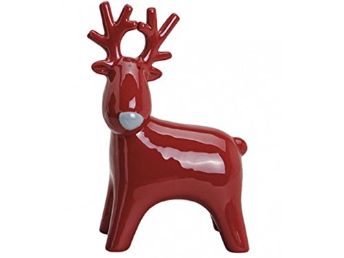 meindekoartikel Lustiger Elch aus Keramik h16b12t7 cm Weiss - Hirsch REH Rentier Weihnachtsdeko Winter Deko (Rot) von meindekoartikel