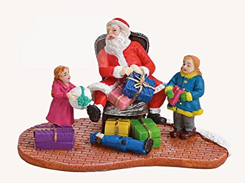 meindekoartikel Miniatur Weihnachtsfigur Winterszene Lichthaus Winterwelt Figur - Nikolaus mit Kinder und Geschenke - aus Poly (bunt) B11 x T6 x H7cm von meindekoartikel