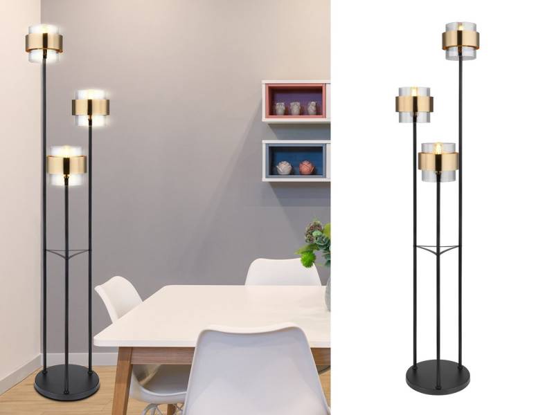 meineWunschleuchte LED Stehlampe, Leuchtmittel stufenweise über Fußschalter dimmbar, LED wechselbar, warmweiß, dimmbar ausgefallen-e modern-e Designer Rauchglas Gold-en, Höhe 167cm von meineWunschleuchte