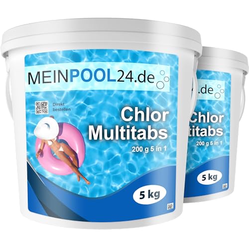 10 kg (2 x 5 kg) Chlor Multitabs 200 g 5 in 1 von Meinpool24.de - Für den Pool mit 5 Phasen Pflegewirkung für sauberes und hygienisches Poolwasser von meinpool24.de