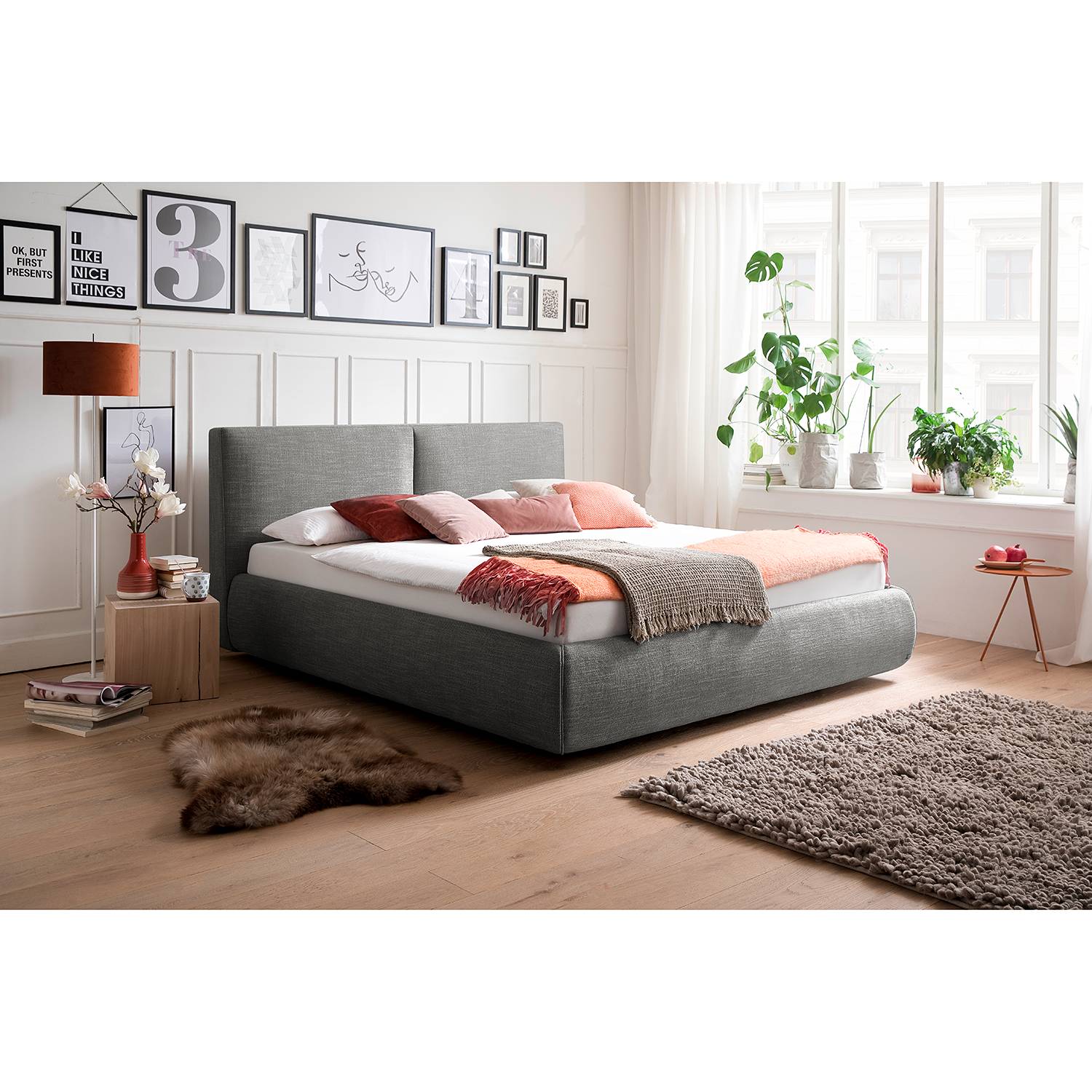 meise.möbel Polsterbett Atesio II 180x200 cm 90% Polyester/10% Baumwolle Hellanthrazit mit Bettkästen/Lattenrost von meise.möbel